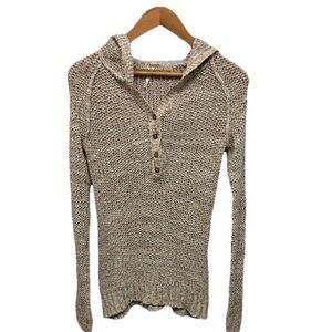 Free People Women's Cream Knit Sweater Lightweight Beach Coastal Size XS HOODIE